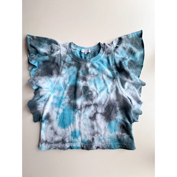 MICHAEL STARS Ariana Blue Tie Dye Cotton Terry Ruffled Sweatshirt Top, Size S - Picture 8 of 13
